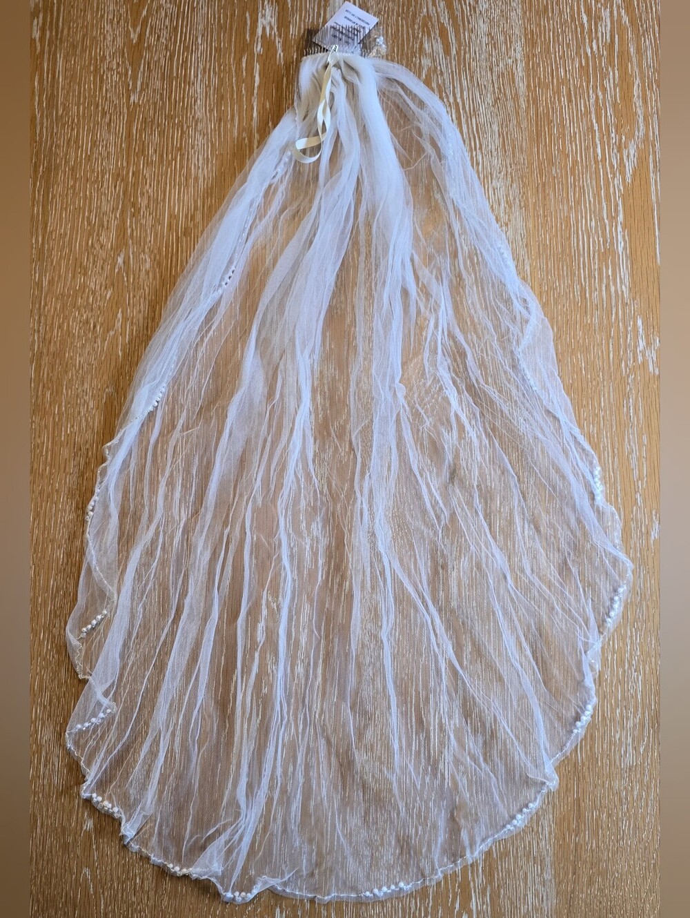 Sheer White Bridal Veil with Beaded Edge